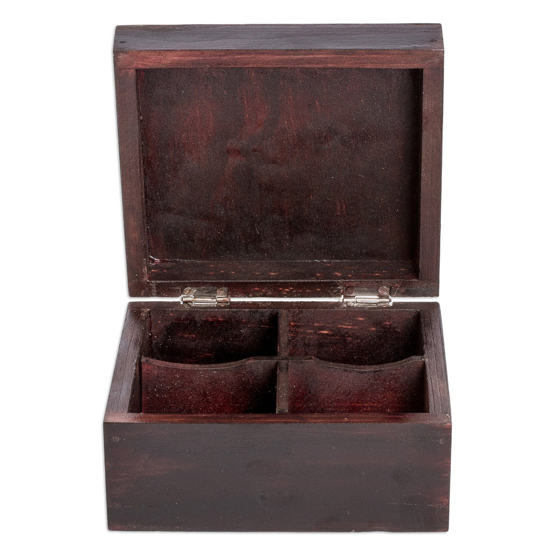 Hand-Painted Tropical-Themed Black Pinewood Tea Box - Tropical Richness