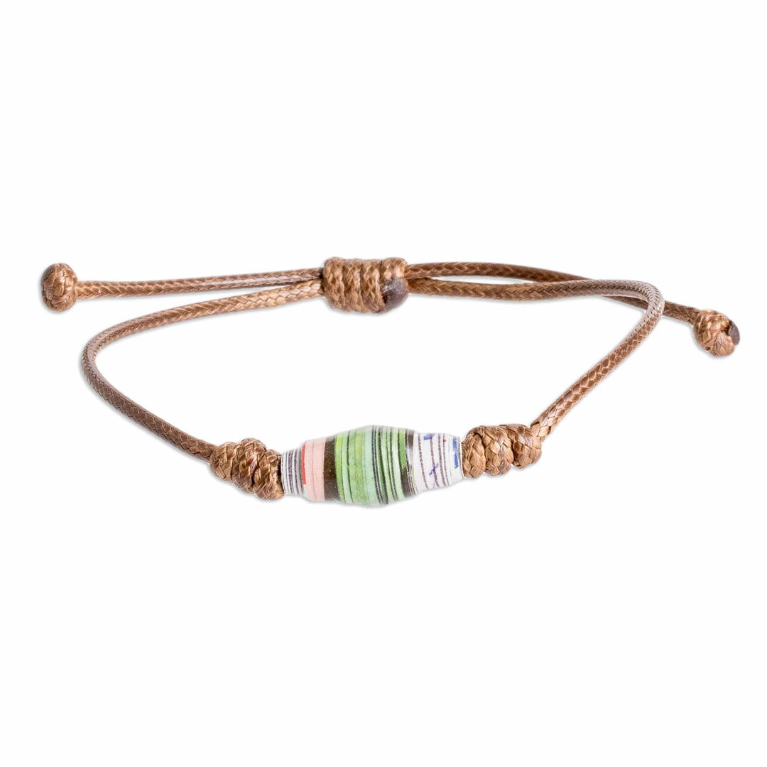 Brown Recycled Paper Pendant Bracelet with Adjustable Cord - Earth's Riches