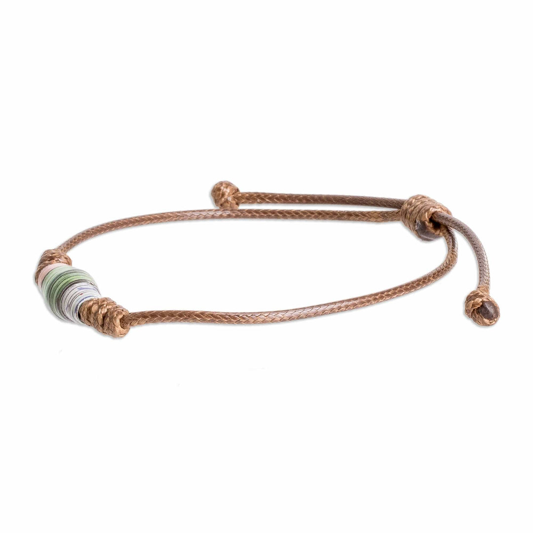 Brown Recycled Paper Pendant Bracelet with Adjustable Cord - Earth's Riches