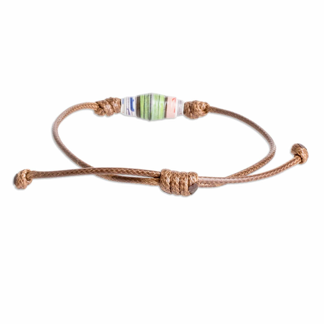 Brown Recycled Paper Pendant Bracelet with Adjustable Cord - Earth's Riches