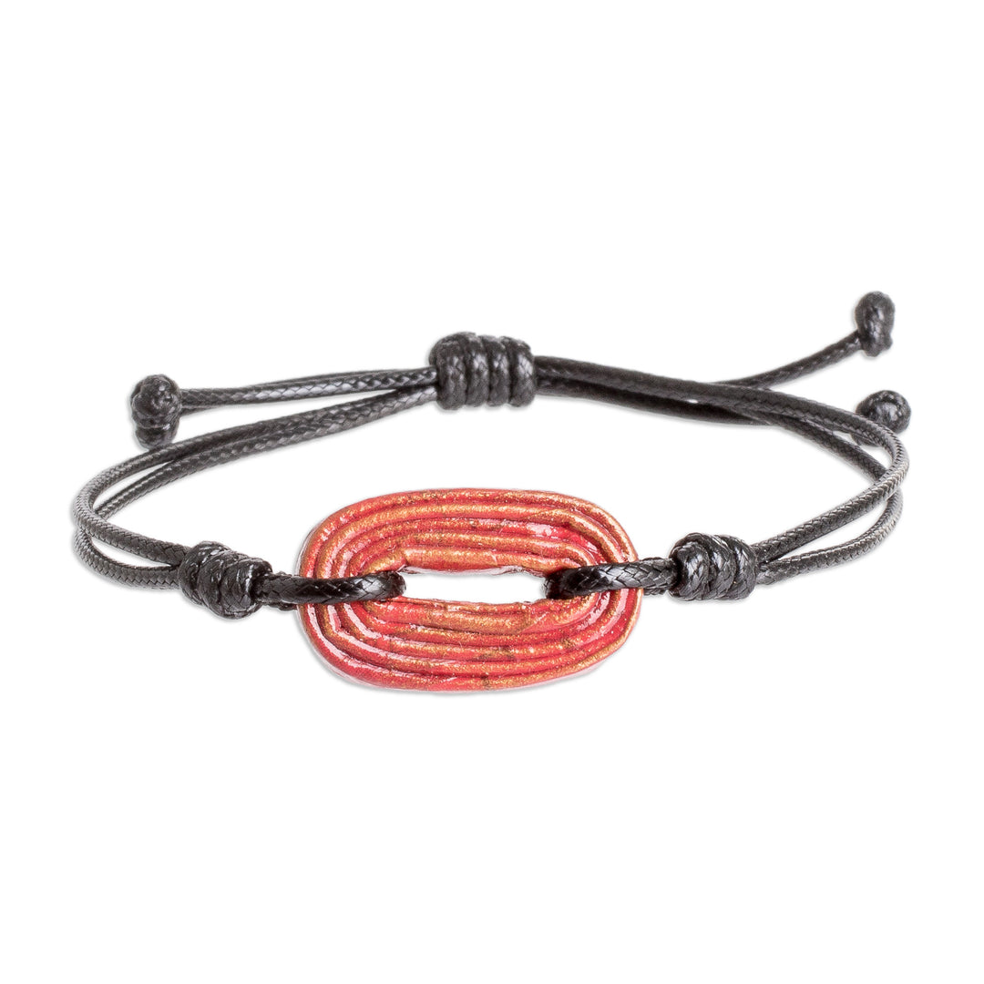 Handcrafted Cord Bracelet with Recycled Paper Pendant in Red - Vision in Red