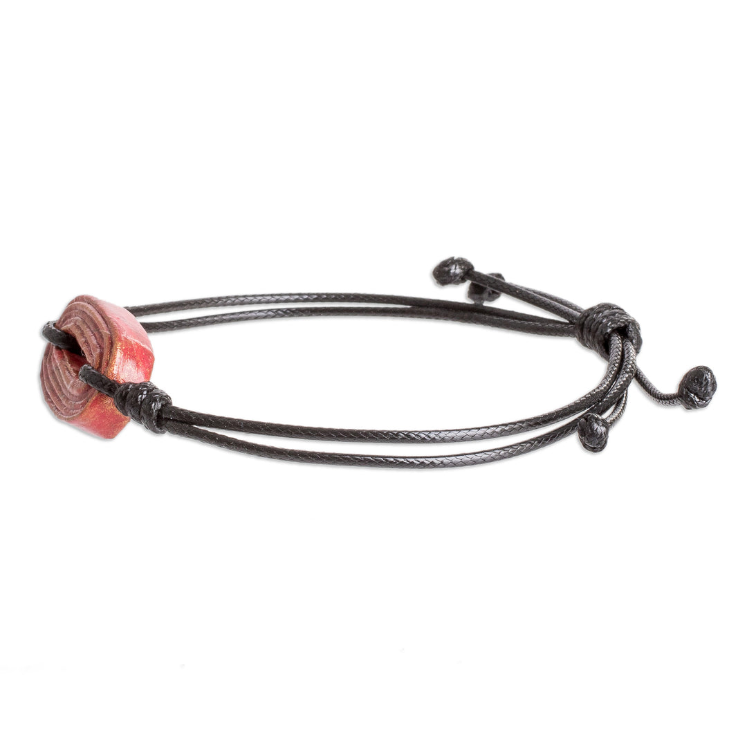 Handcrafted Cord Bracelet with Recycled Paper Pendant in Red - Vision in Red
