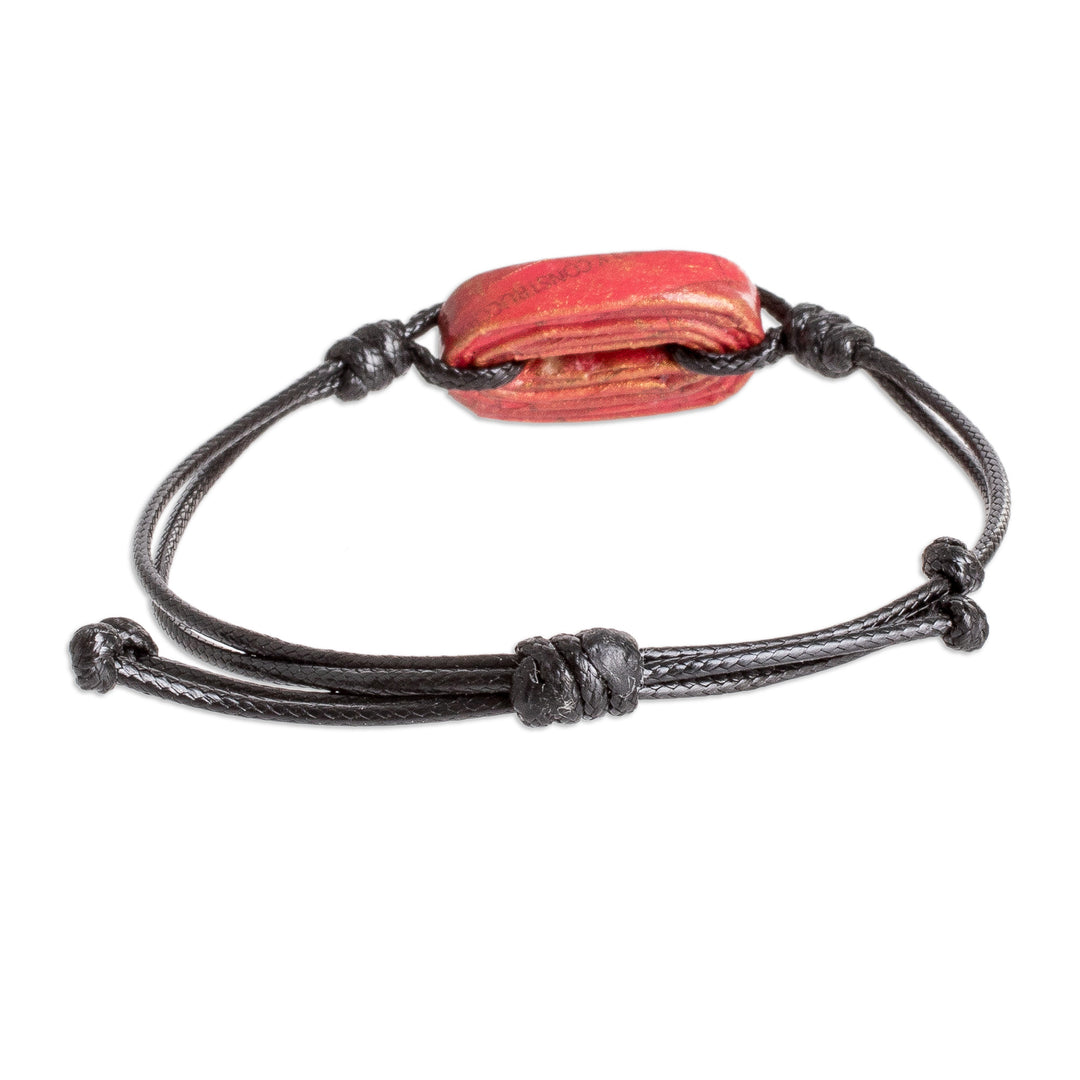Handcrafted Cord Bracelet with Recycled Paper Pendant in Red - Vision in Red