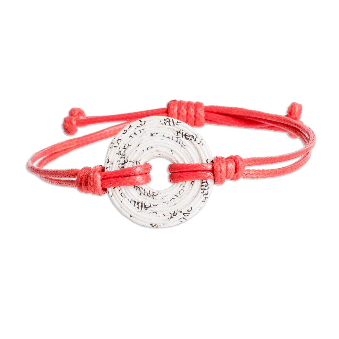 Handmade Recycled Paper Pendant Bracelet with Red Cord - Crimson Constellation