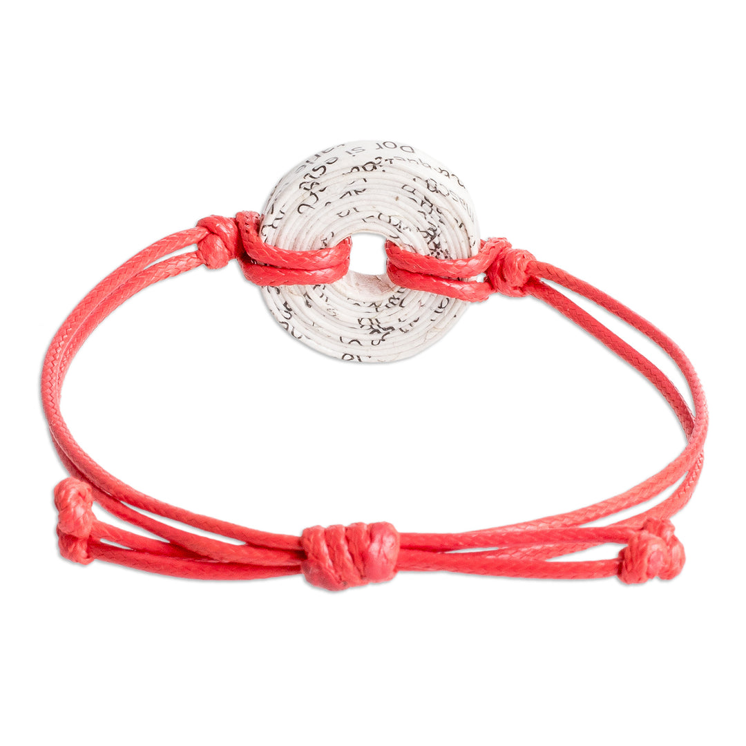 Handmade Recycled Paper Pendant Bracelet with Red Cord - Crimson Constellation