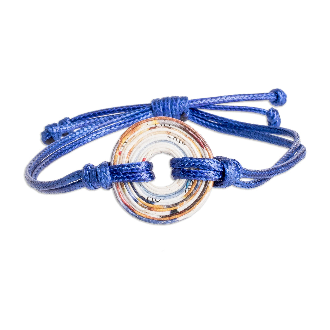 Handcrafted Recycled Paper Pendant Bracelet with Blue Cord - Azure Constellation