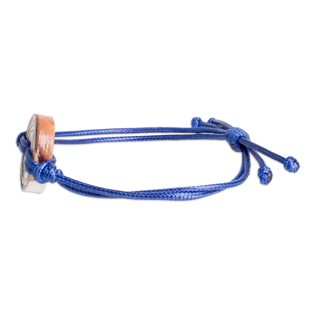 Handcrafted Recycled Paper Pendant Bracelet with Blue Cord - Azure Constellation