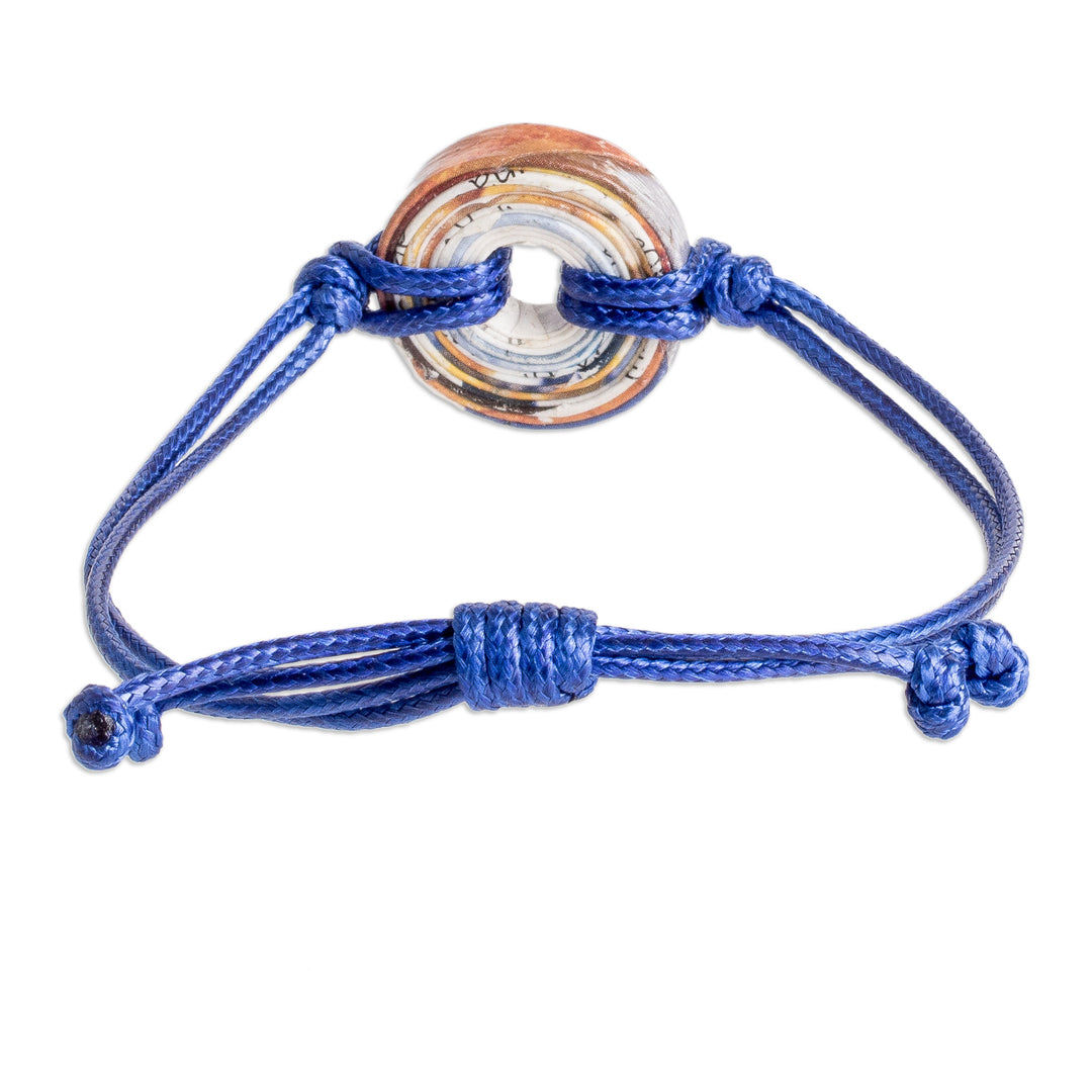 Handcrafted Recycled Paper Pendant Bracelet with Blue Cord - Azure Constellation