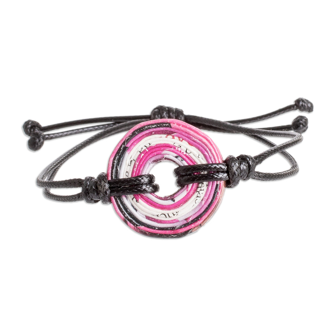Recycled Paper Pendant Bracelet with Adjustable Black Cord - Black Constellation