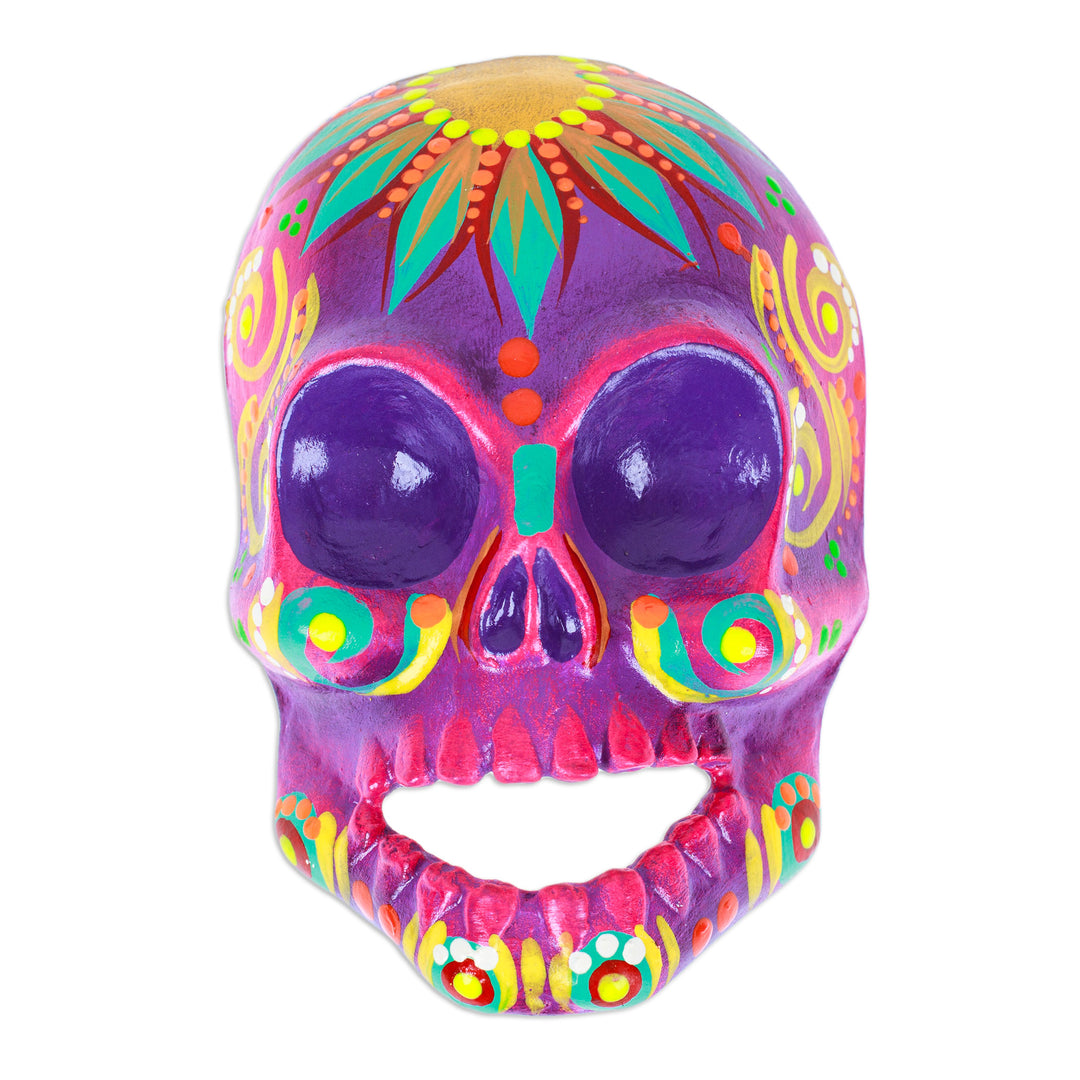 Hand-Painted Purple Recycled Cardboard Skull Mask - Purple Underworld