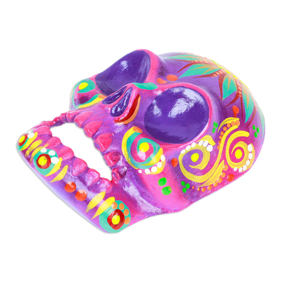 Hand-Painted Purple Recycled Cardboard Skull Mask - Purple Underworld