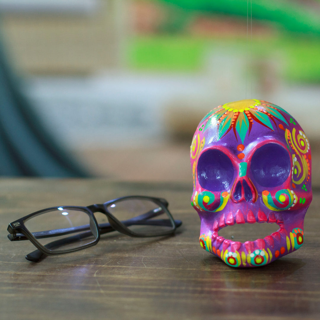 Hand-Painted Purple Recycled Cardboard Skull Mask - Purple Underworld