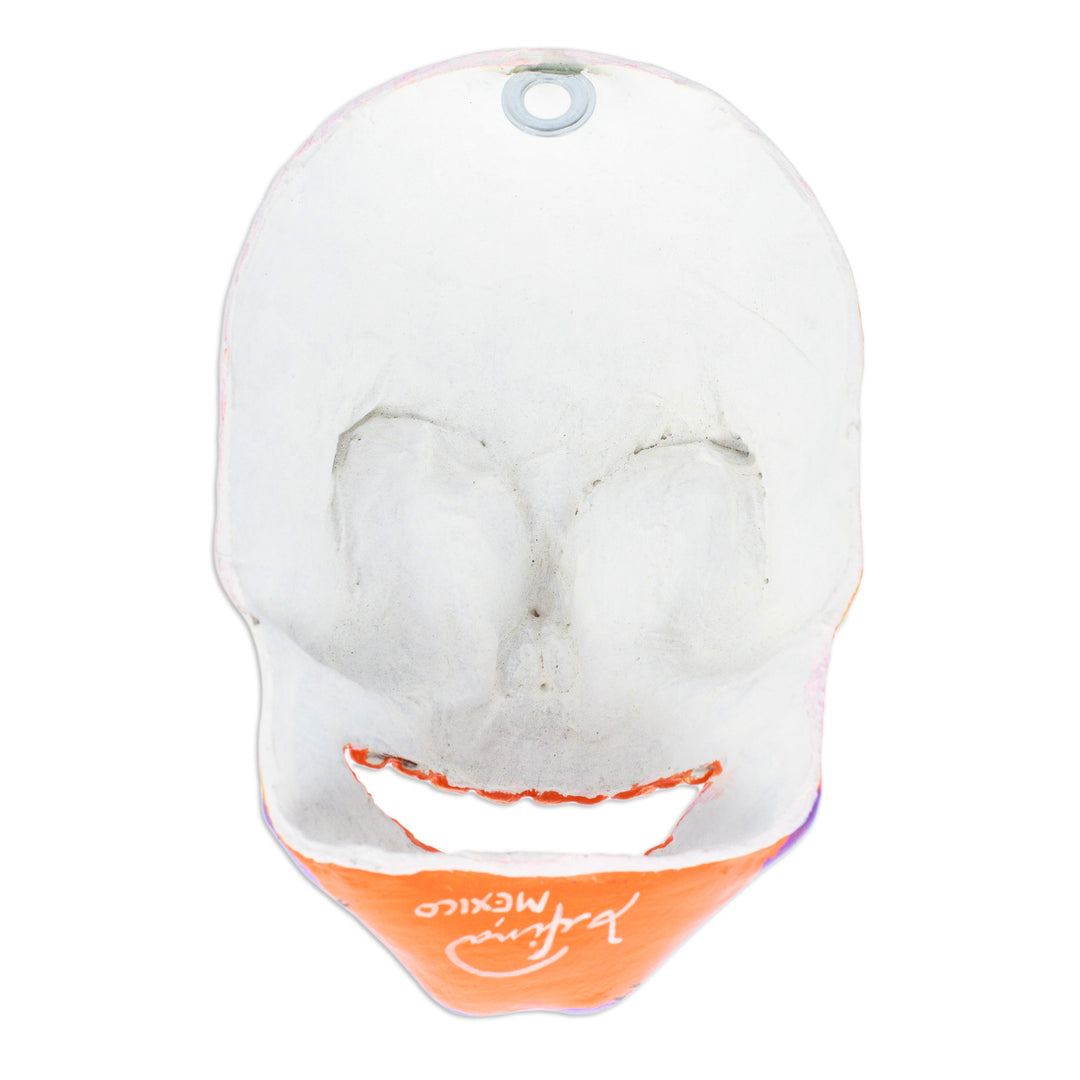 Hand-Painted Orange Recycled Cardboard Skull Mask - Orange Underworld