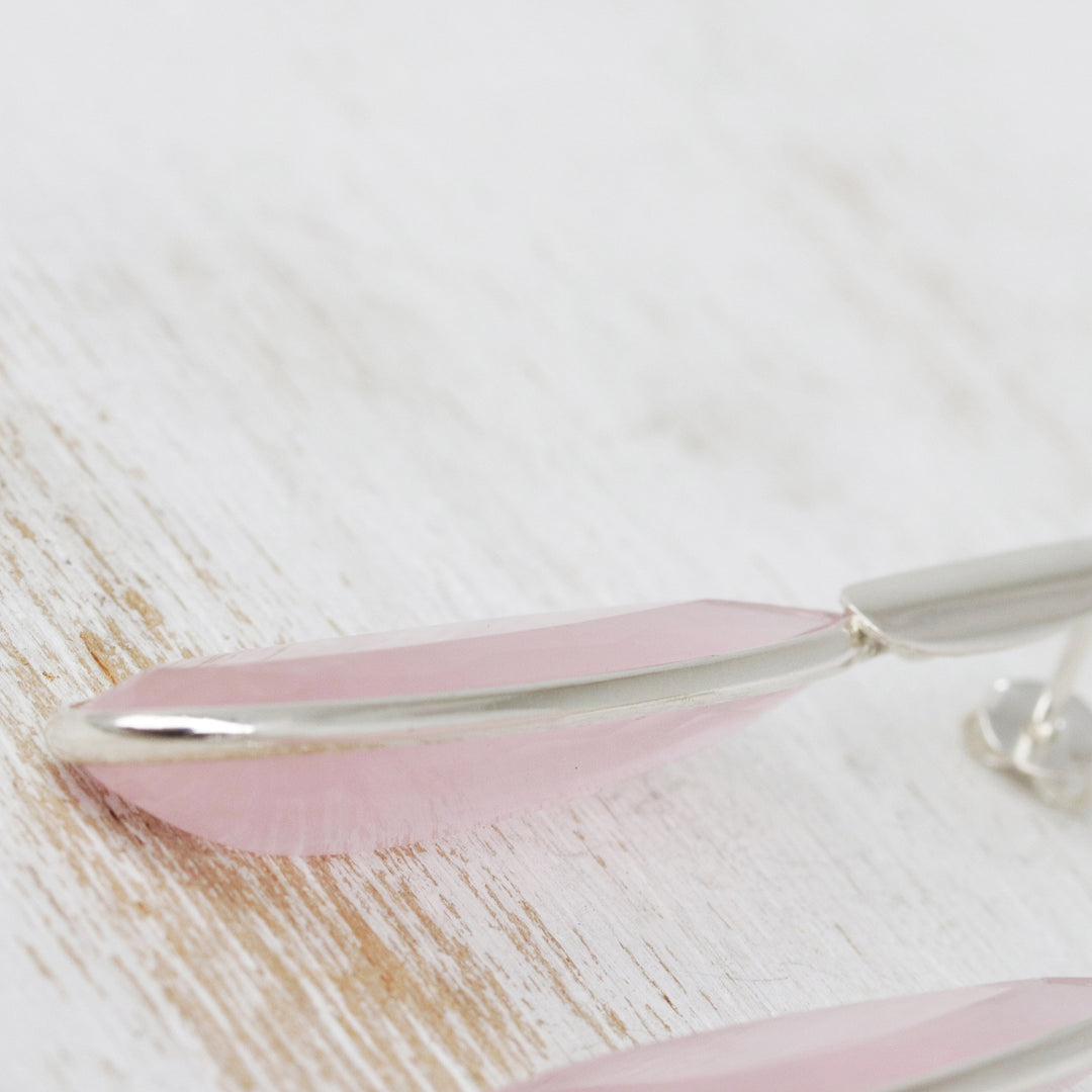 Brazilian Handcrafted Rose Quartz Drop Earrings - Pink Gemstone Mystique