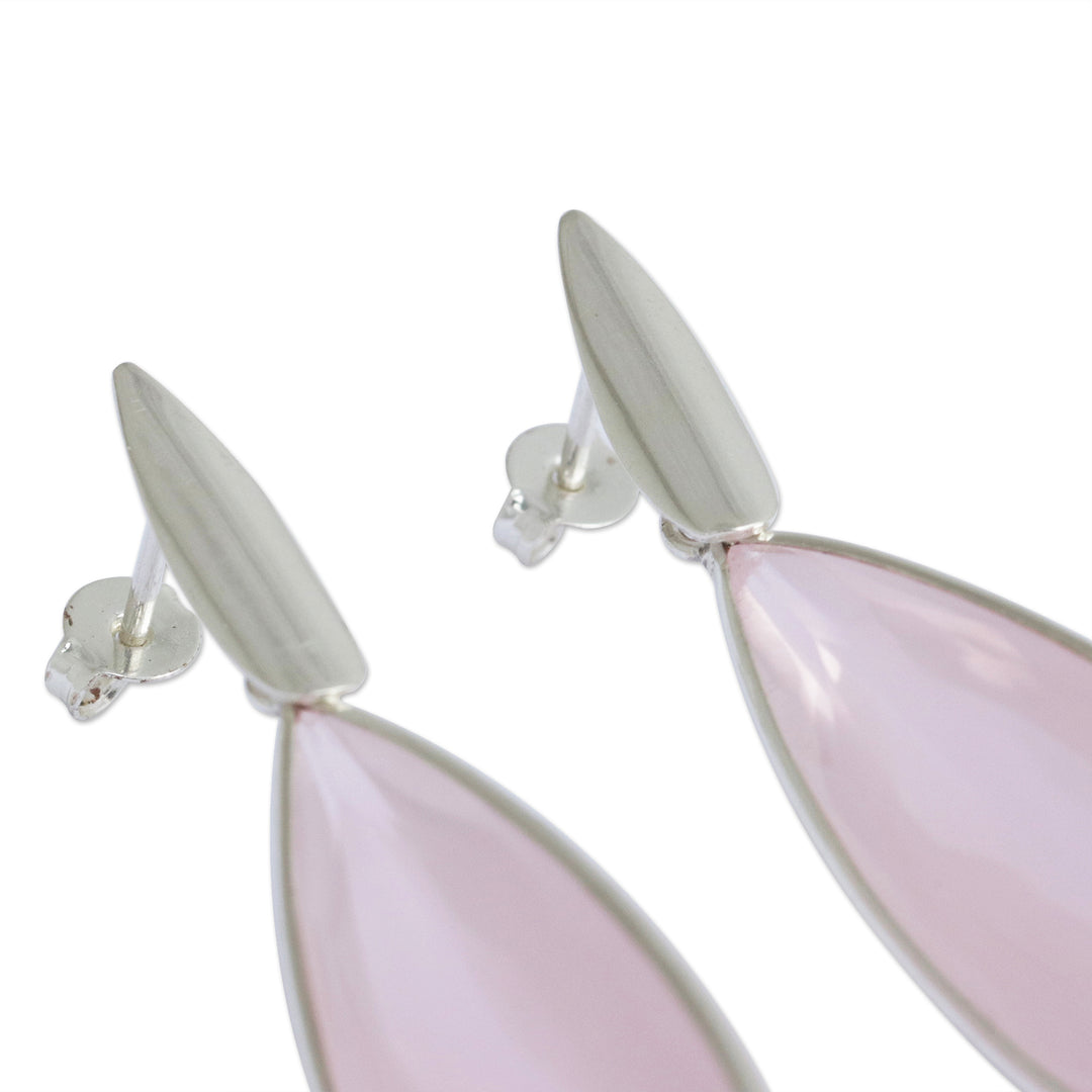 Brazilian Handcrafted Rose Quartz Drop Earrings - Pink Gemstone Mystique