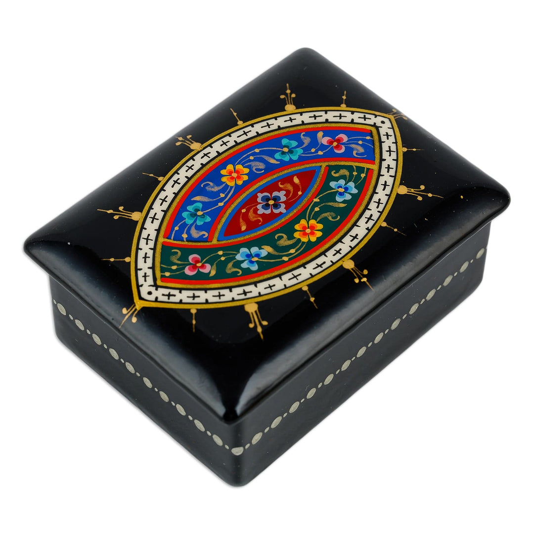 Lacquered Papier Mache Jewelry Box with Floral Motifs - Uzbek Bouquet