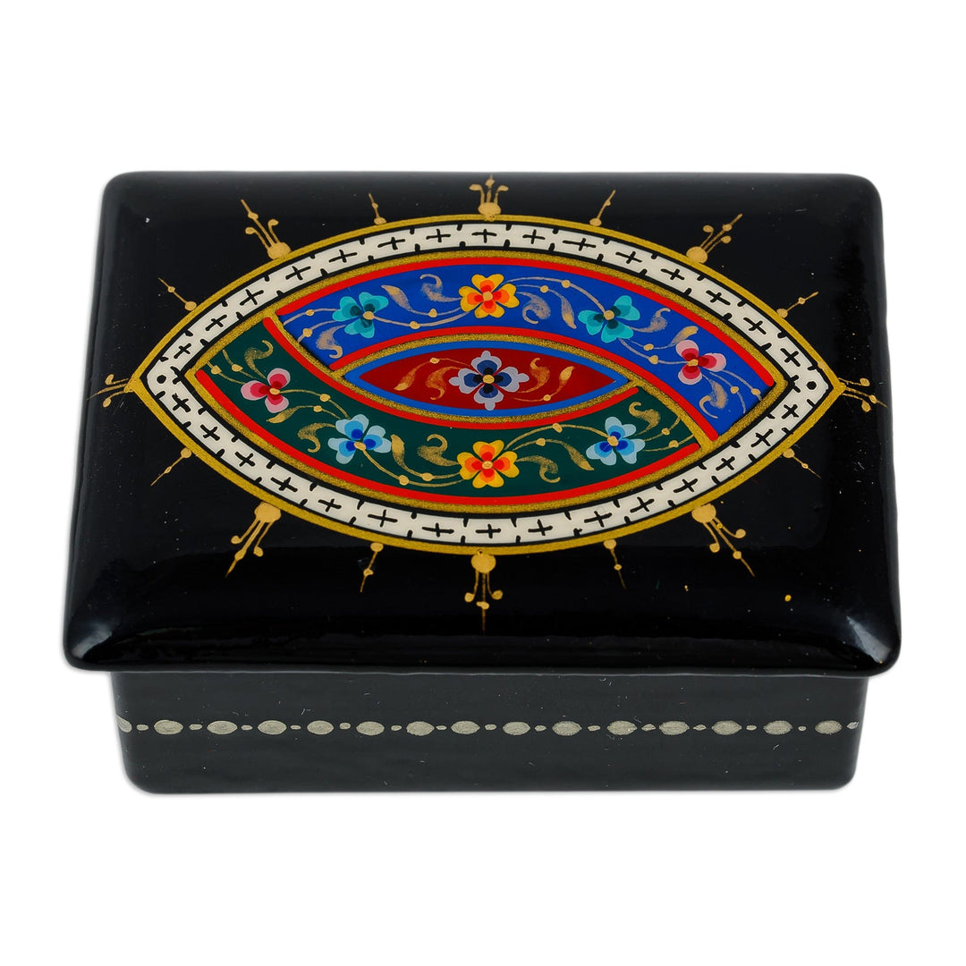 Lacquered Papier Mache Jewelry Box with Floral Motifs - Uzbek Bouquet