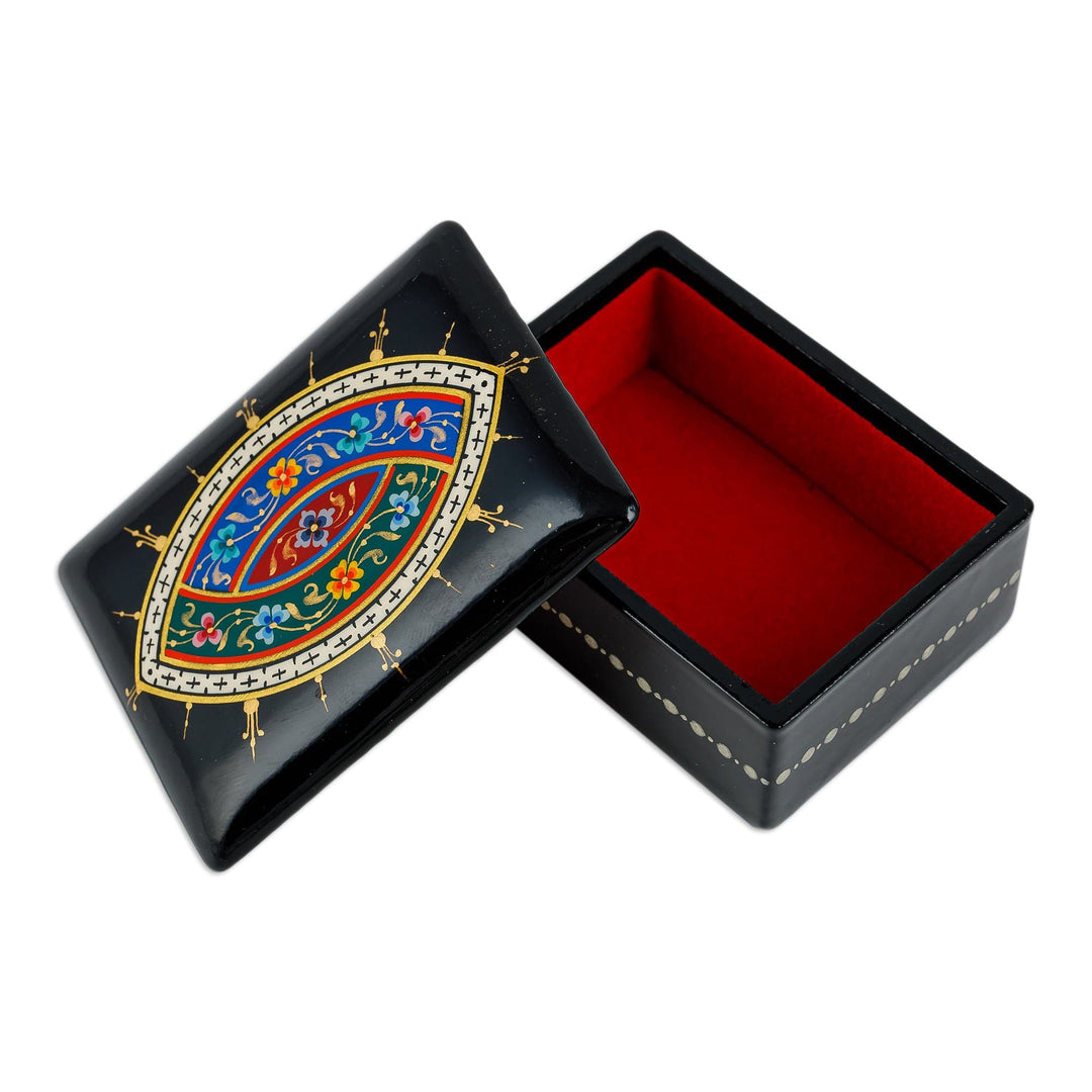 Lacquered Papier Mache Jewelry Box with Floral Motifs - Uzbek Bouquet