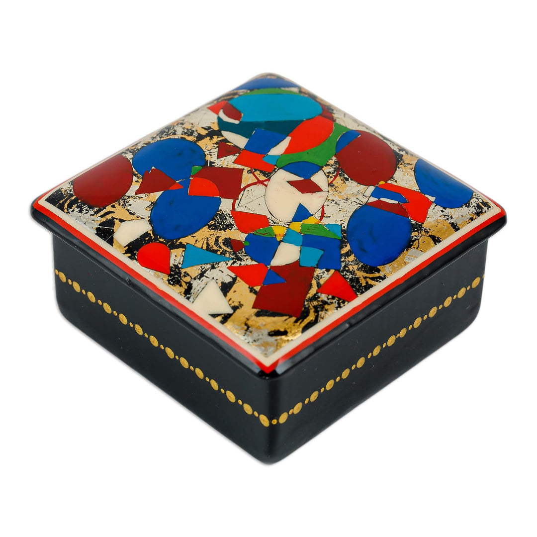 Lacquered Papier Mache Jewelry Box with Geometric Motifs - Modern Geometry