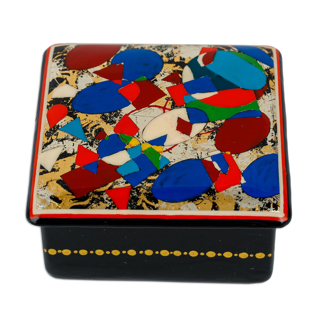 Lacquered Papier Mache Jewelry Box with Geometric Motifs - Modern Geometry
