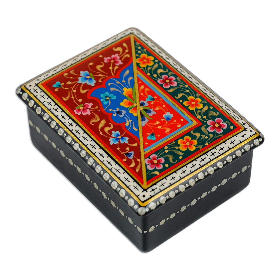 Lacquered Hand-Painted Papier Mache Floral Jewelry Box - Uzbek Flora
