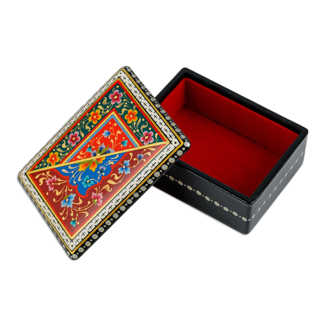 Lacquered Hand-Painted Papier Mache Floral Jewelry Box - Uzbek Flora