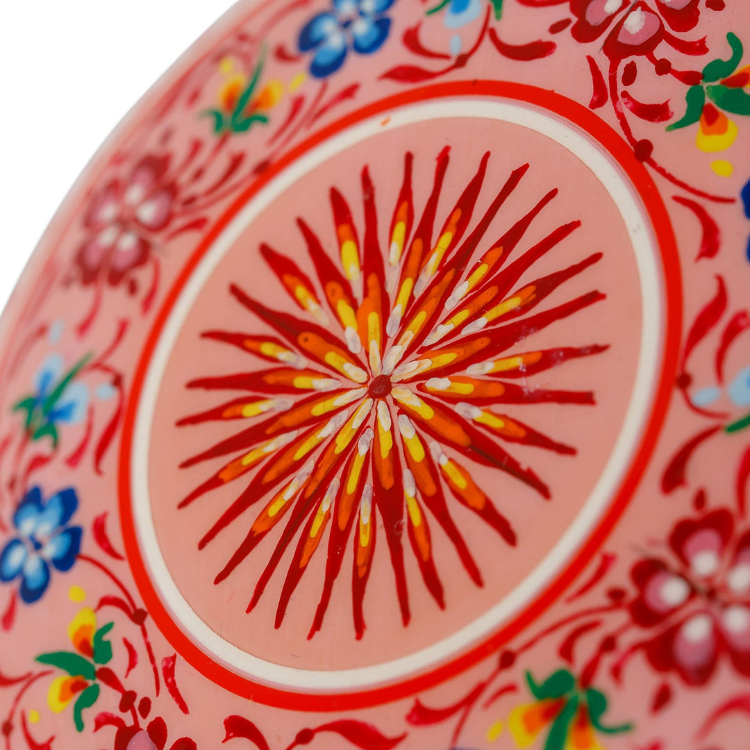 Lacquered Hand-Painted Round Papier Mache Floral Jewelry Box - Blooms in Pink