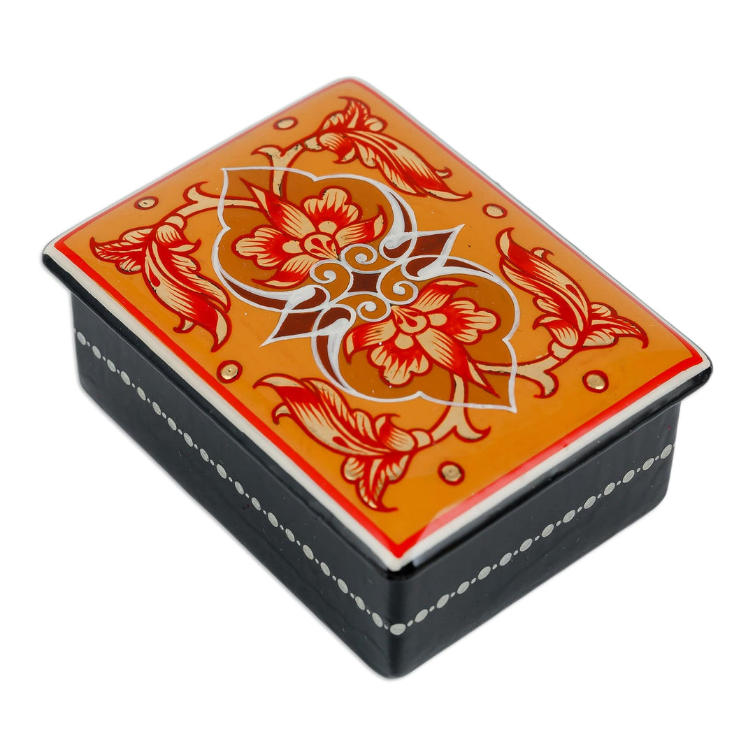 Lacquered Hand-Painted Yellow Papier Mache Jewelry Box - Blossoming Yellow