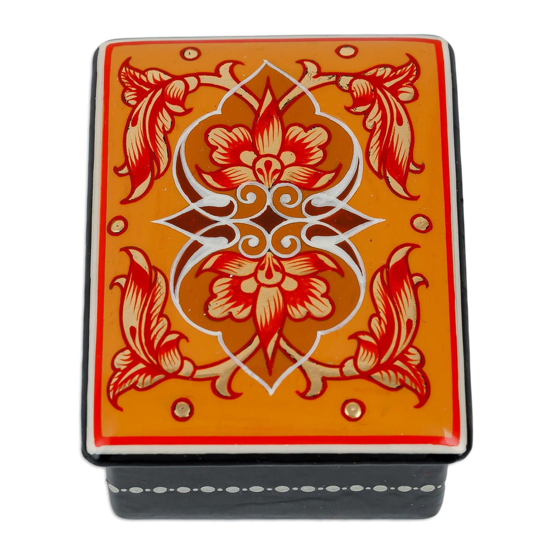 Lacquered Hand-Painted Yellow Papier Mache Jewelry Box - Blossoming Yellow