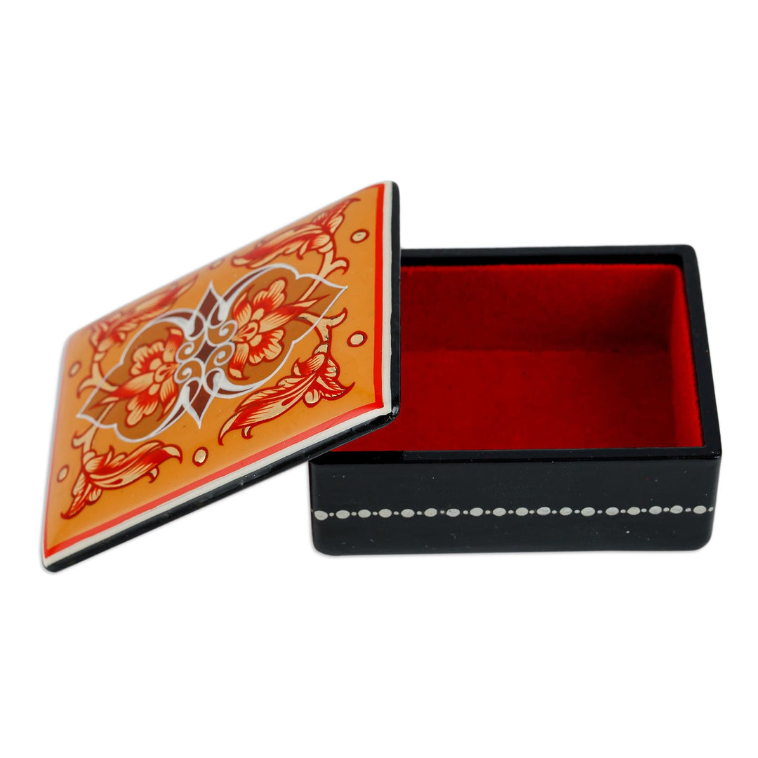 Lacquered Hand-Painted Yellow Papier Mache Jewelry Box - Blossoming Yellow