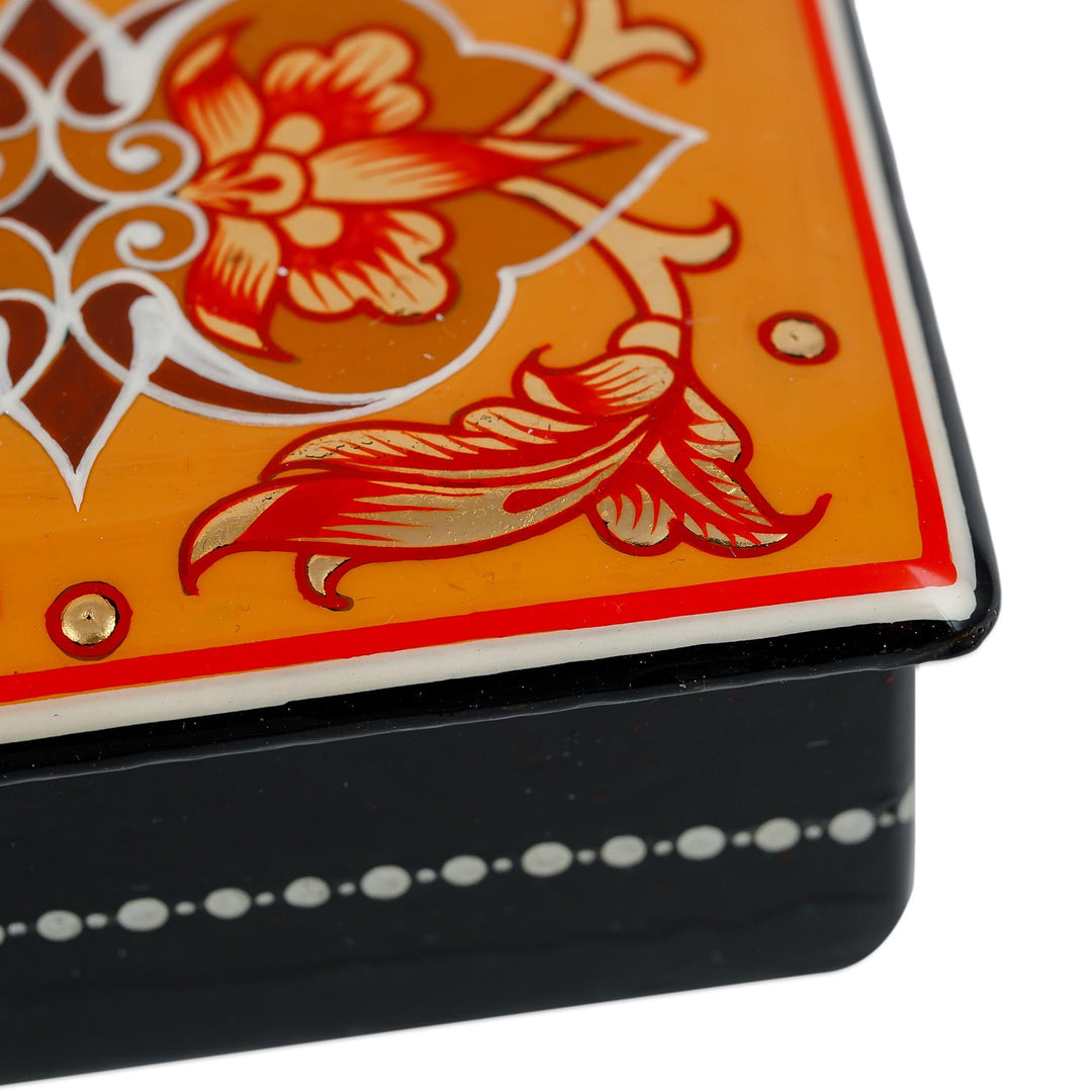 Lacquered Hand-Painted Yellow Papier Mache Jewelry Box - Blossoming Yellow