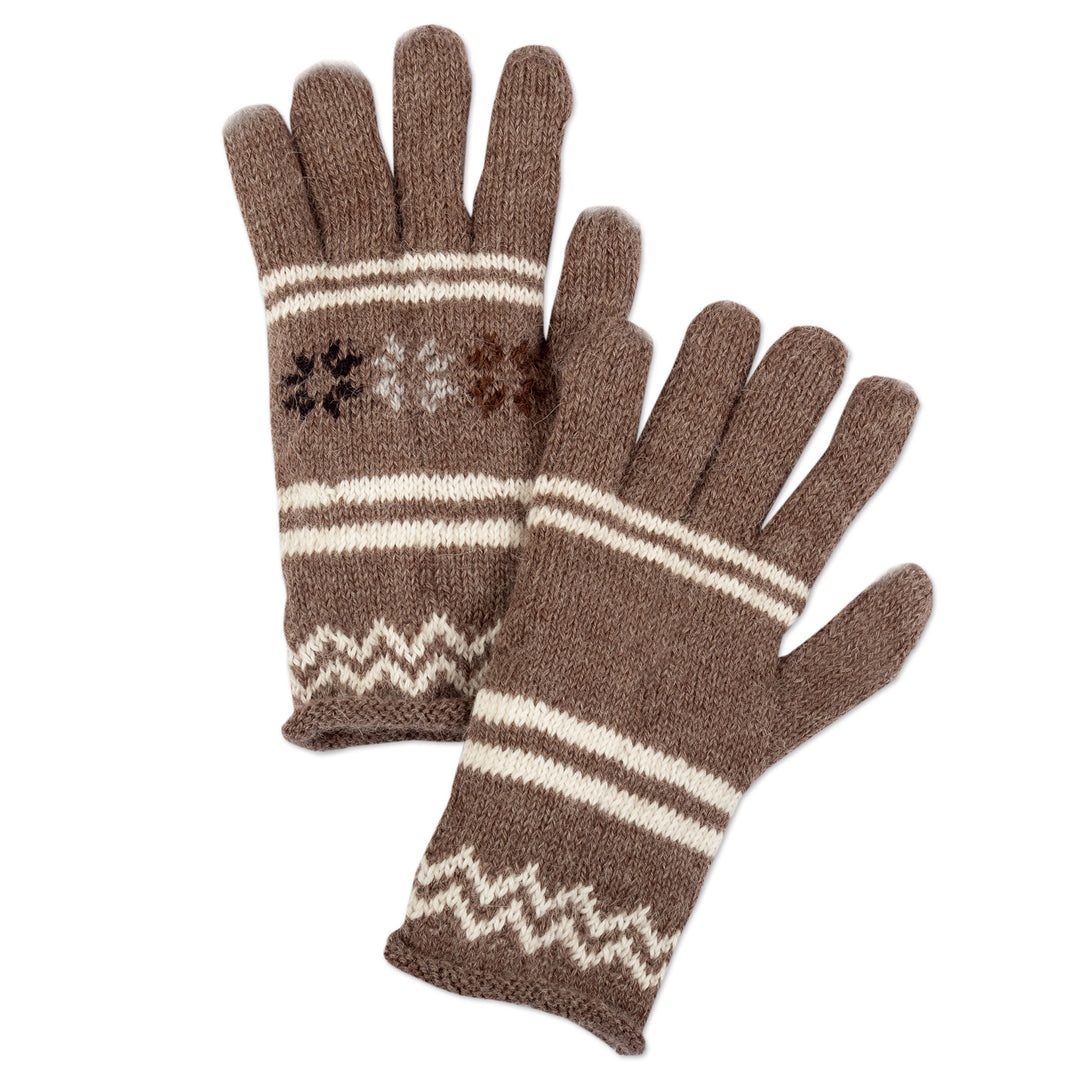 Handwoven Light Taupe and Ivory Alpaca Blend Gloves - Taupe Scapes