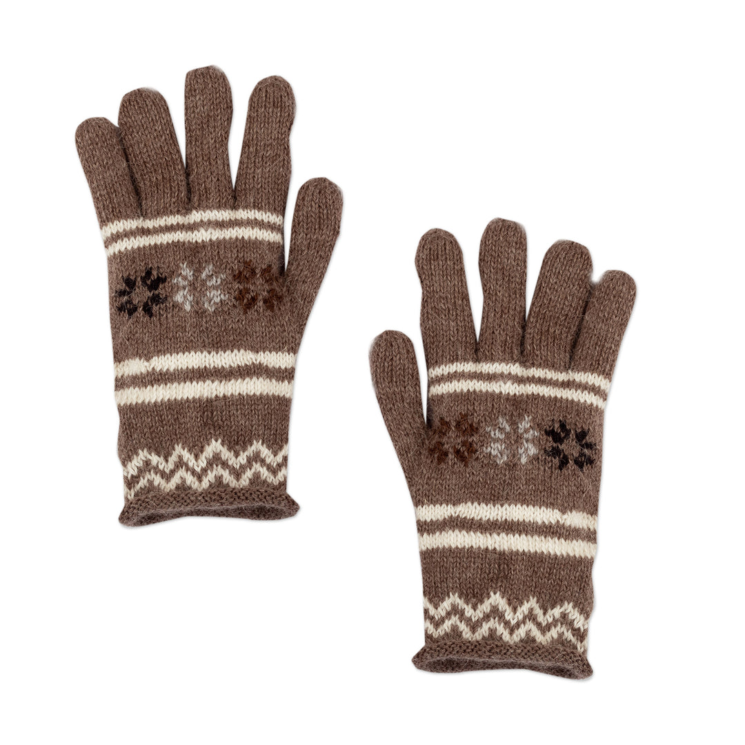 Handwoven Light Taupe and Ivory Alpaca Blend Gloves - Taupe Scapes