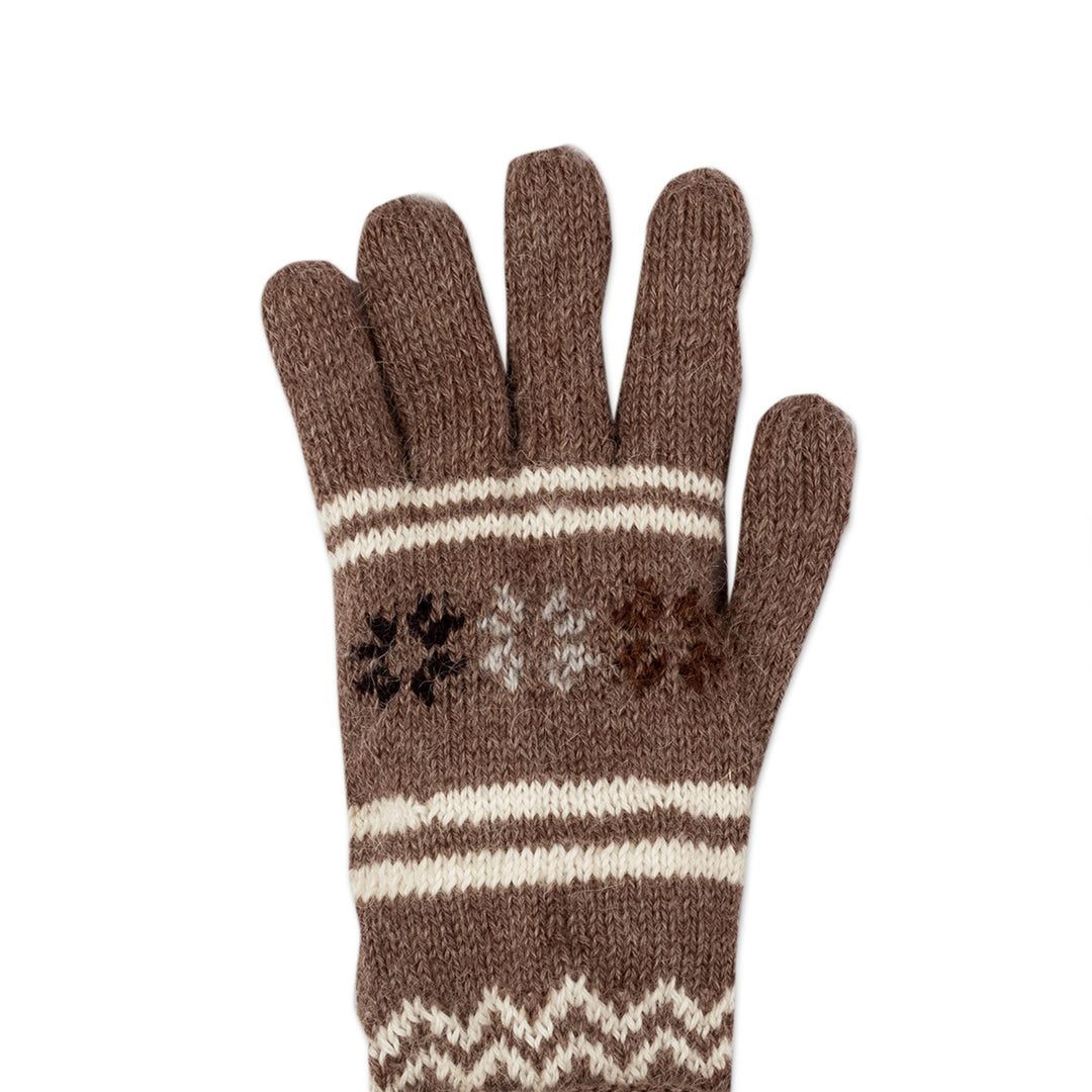 Handwoven Light Taupe and Ivory Alpaca Blend Gloves - Taupe Scapes