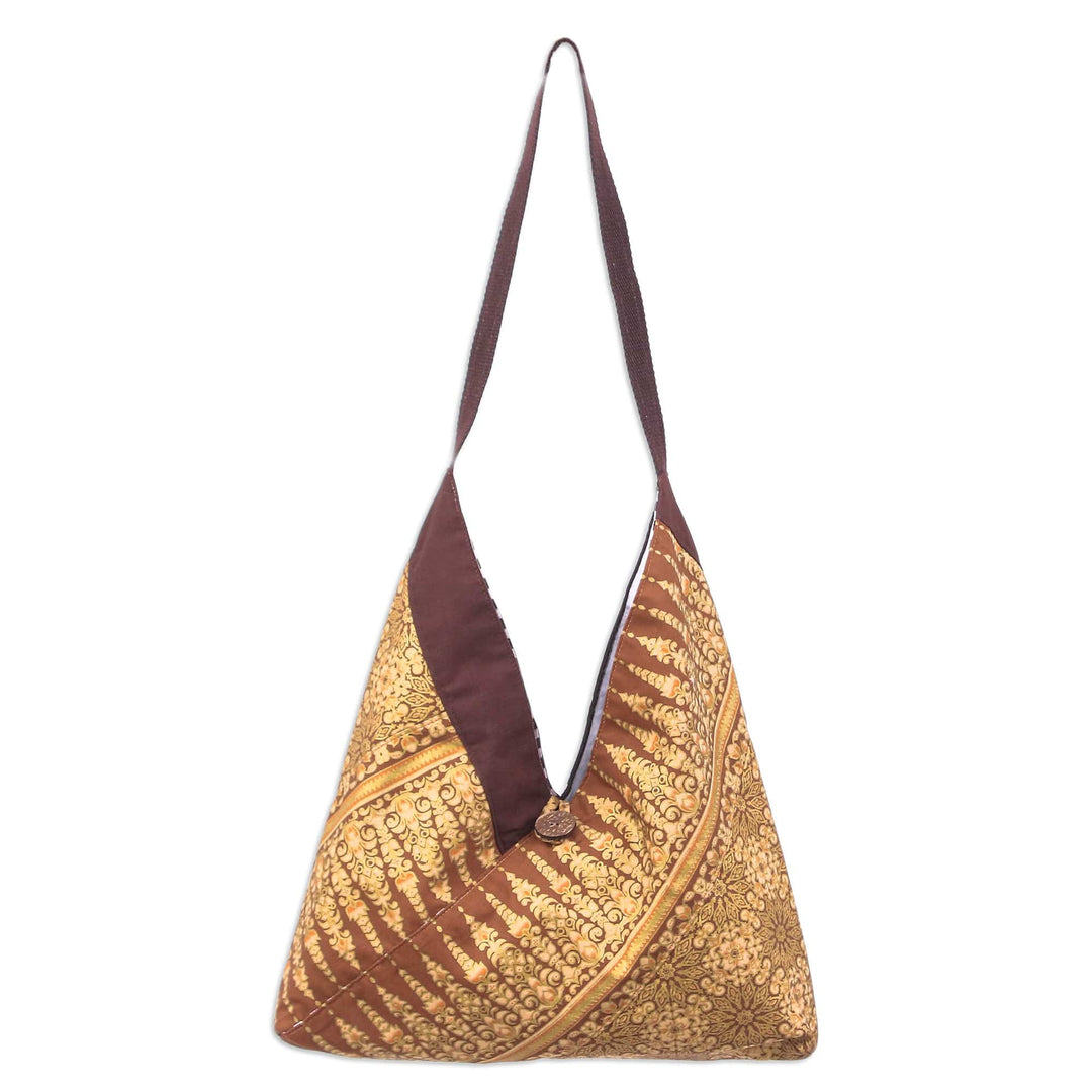 Handmade Patterned Golden and Brown Cotton Shoulder Bag - Golden Days
