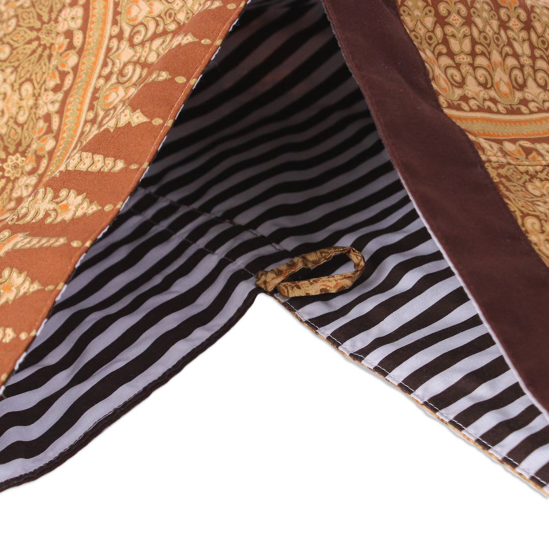Handmade Patterned Golden and Brown Cotton Shoulder Bag - Golden Days
