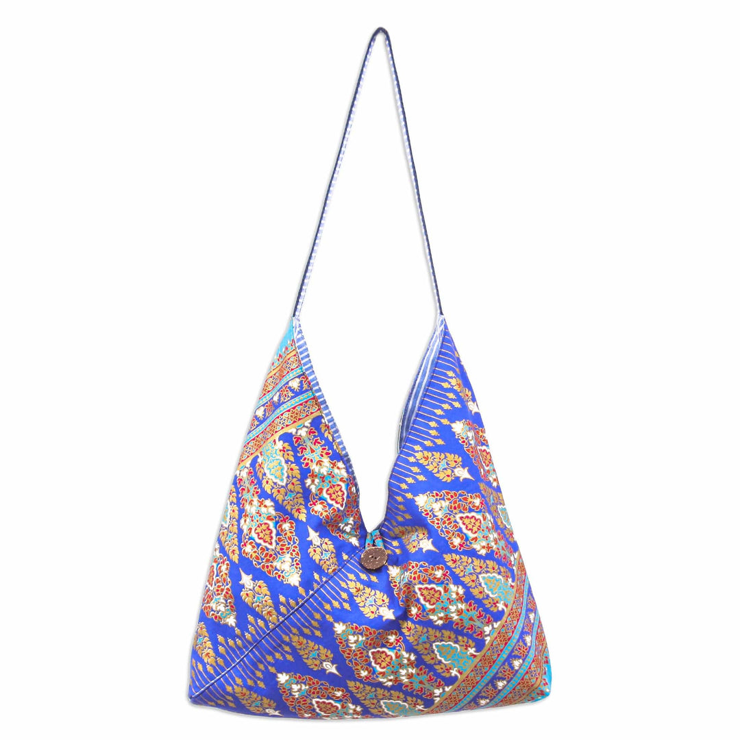 Handmade Patterned Blue and Turquoise Cotton Shoulder Bag - Magical Days