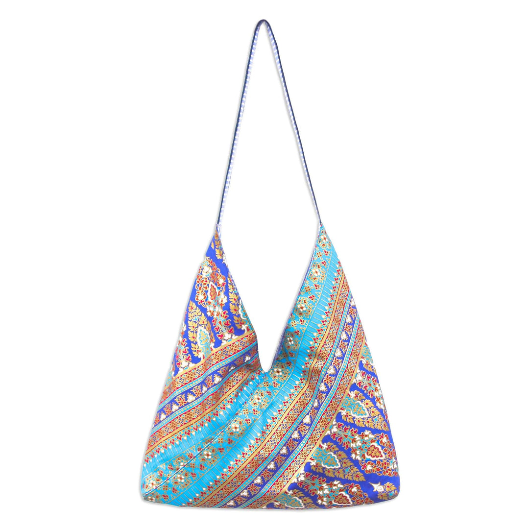 Handmade Patterned Blue and Turquoise Cotton Shoulder Bag - Magical Days
