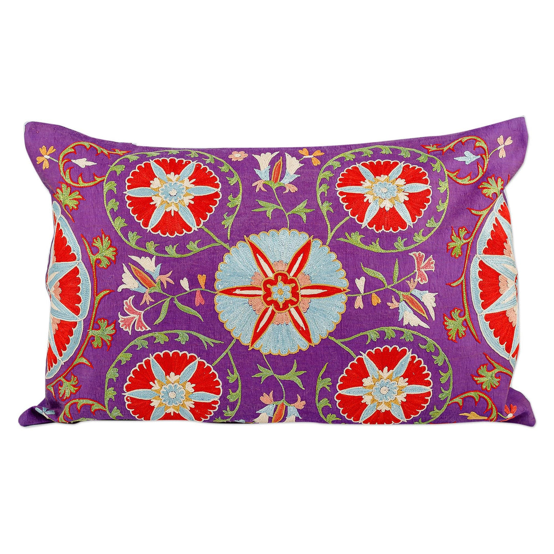 Embroidered Purple Silk and Cotton Cushion Cover - Glimpses of Purple Nobility