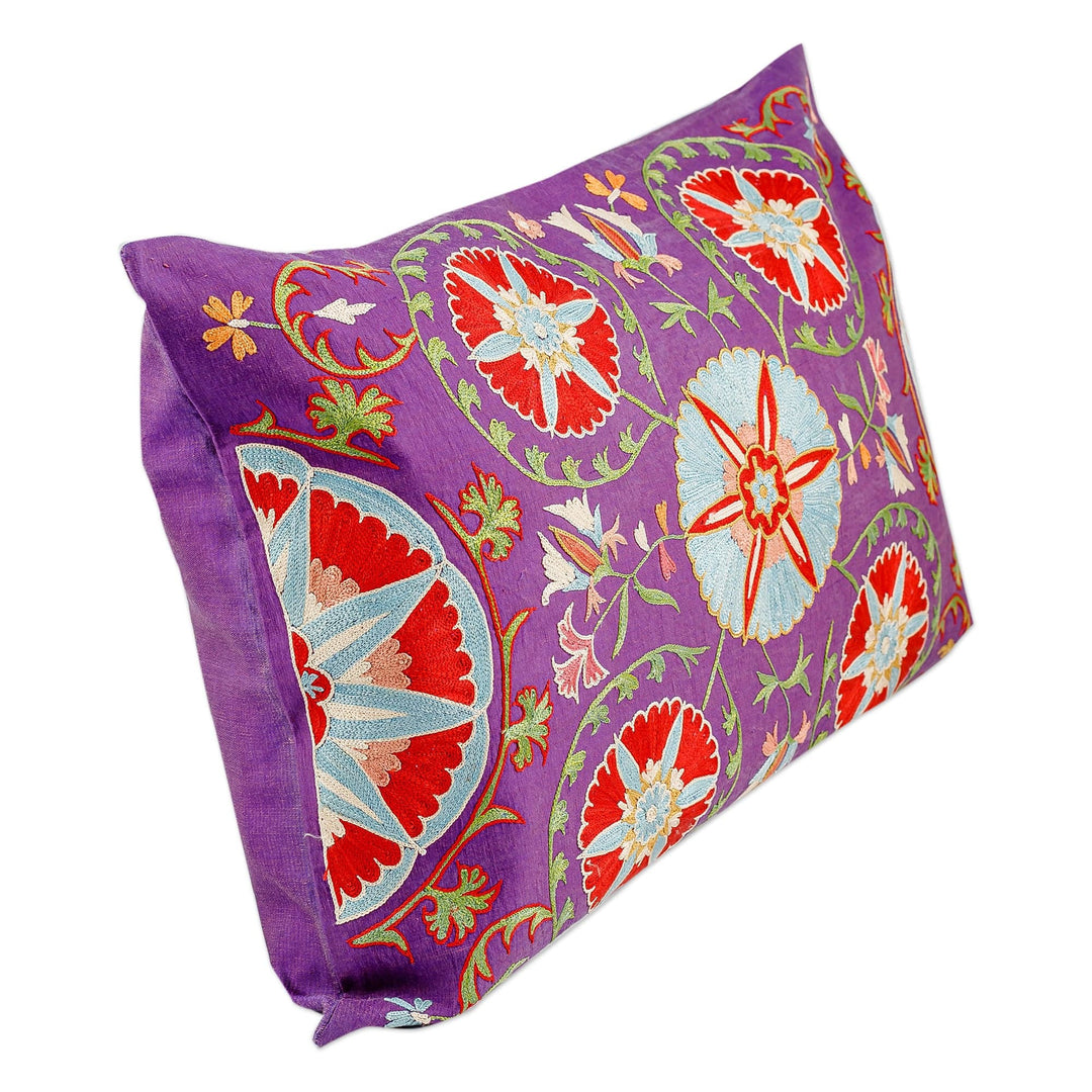 Embroidered Purple Silk and Cotton Cushion Cover - Glimpses of Purple Nobility