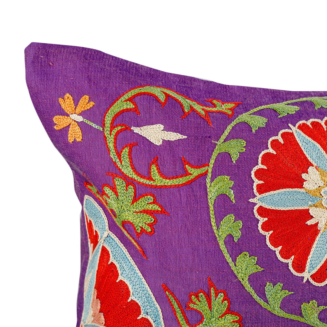 Embroidered Purple Silk and Cotton Cushion Cover - Glimpses of Purple Nobility