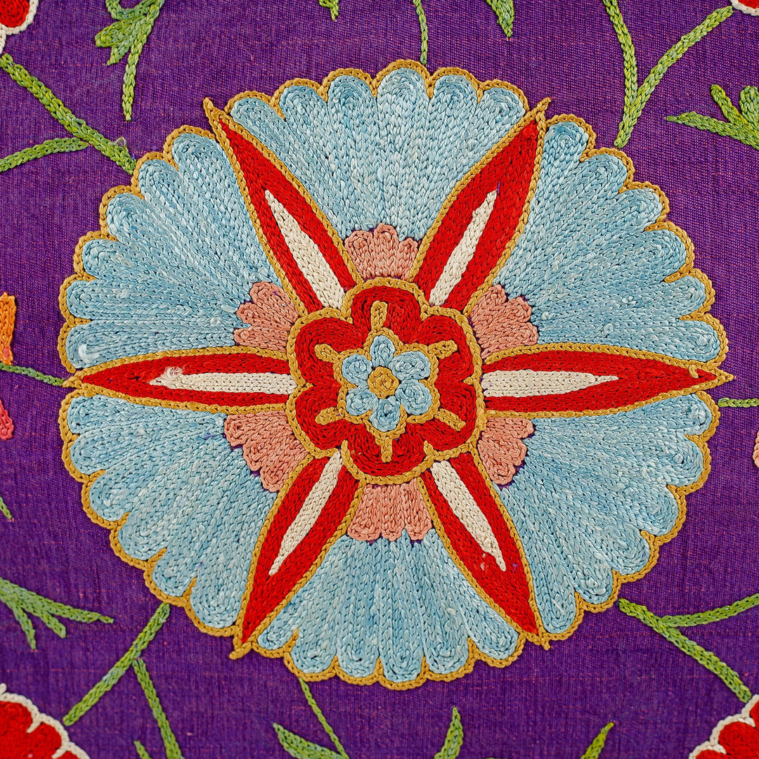 Embroidered Purple Silk and Cotton Cushion Cover - Glimpses of Purple Nobility