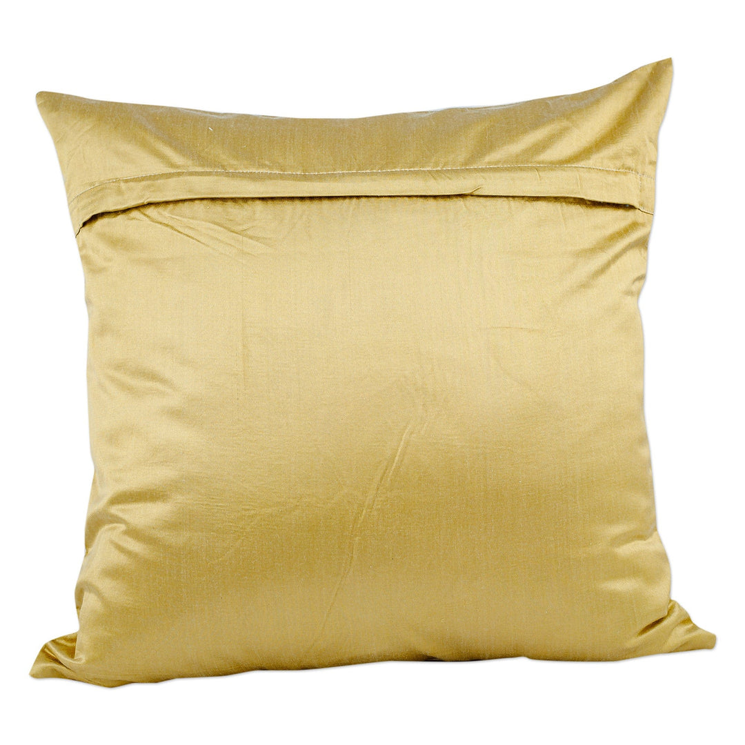 Embroidered Pomegranate-Themed Blue Silk Cushion Cover - Celestial Omen