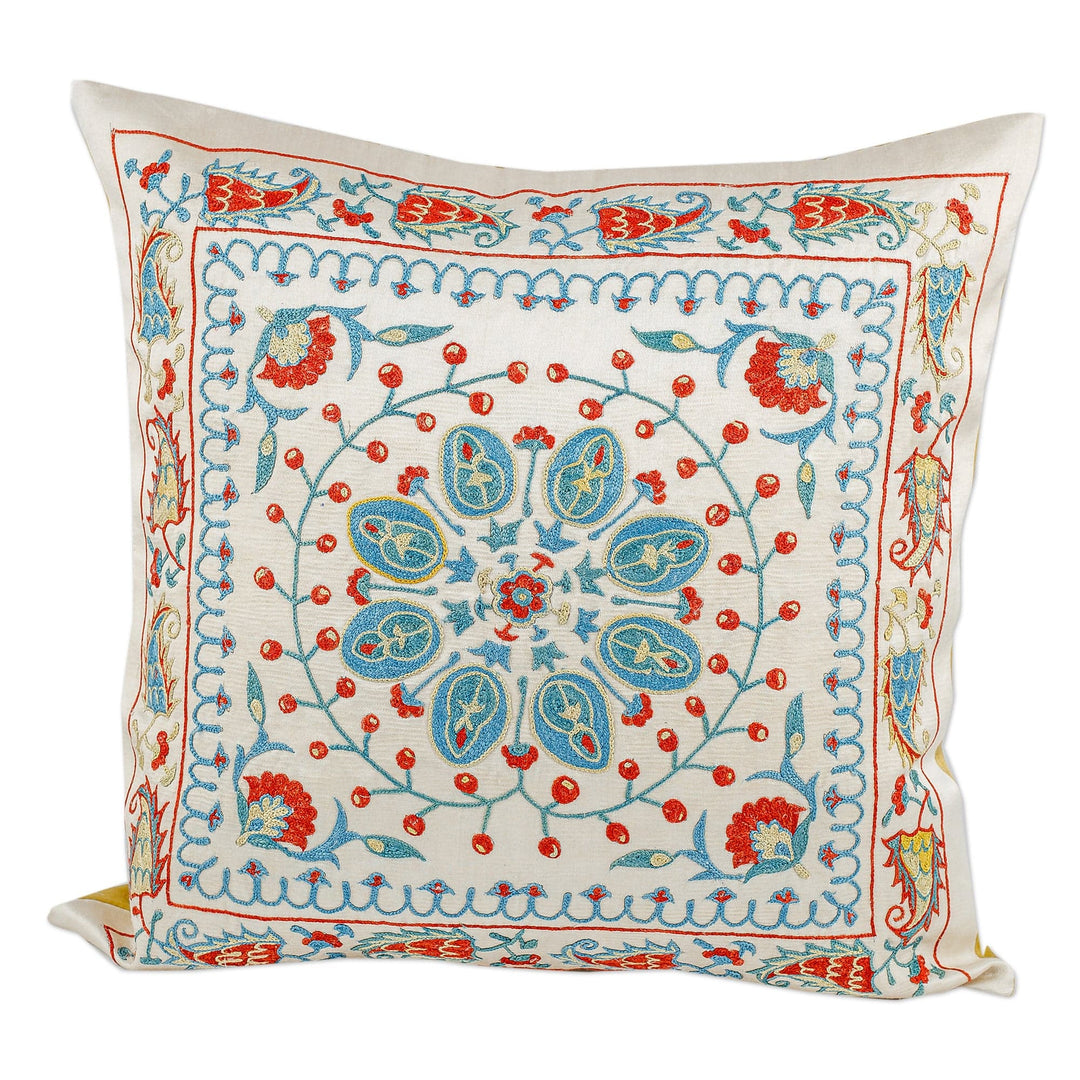 Suzani Embroidered Floral Silk Cushion Cover - Noble Glory