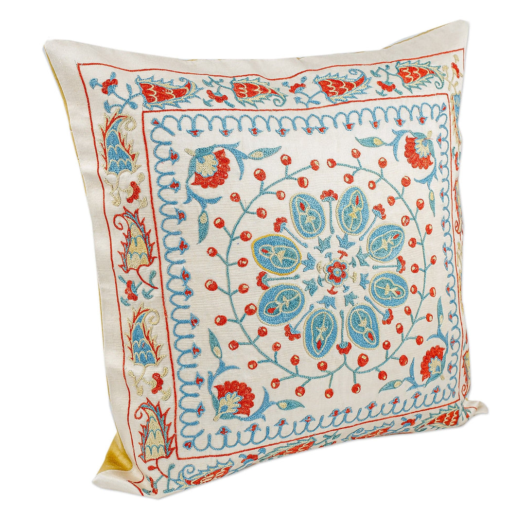 Suzani Embroidered Floral Silk Cushion Cover - Noble Glory
