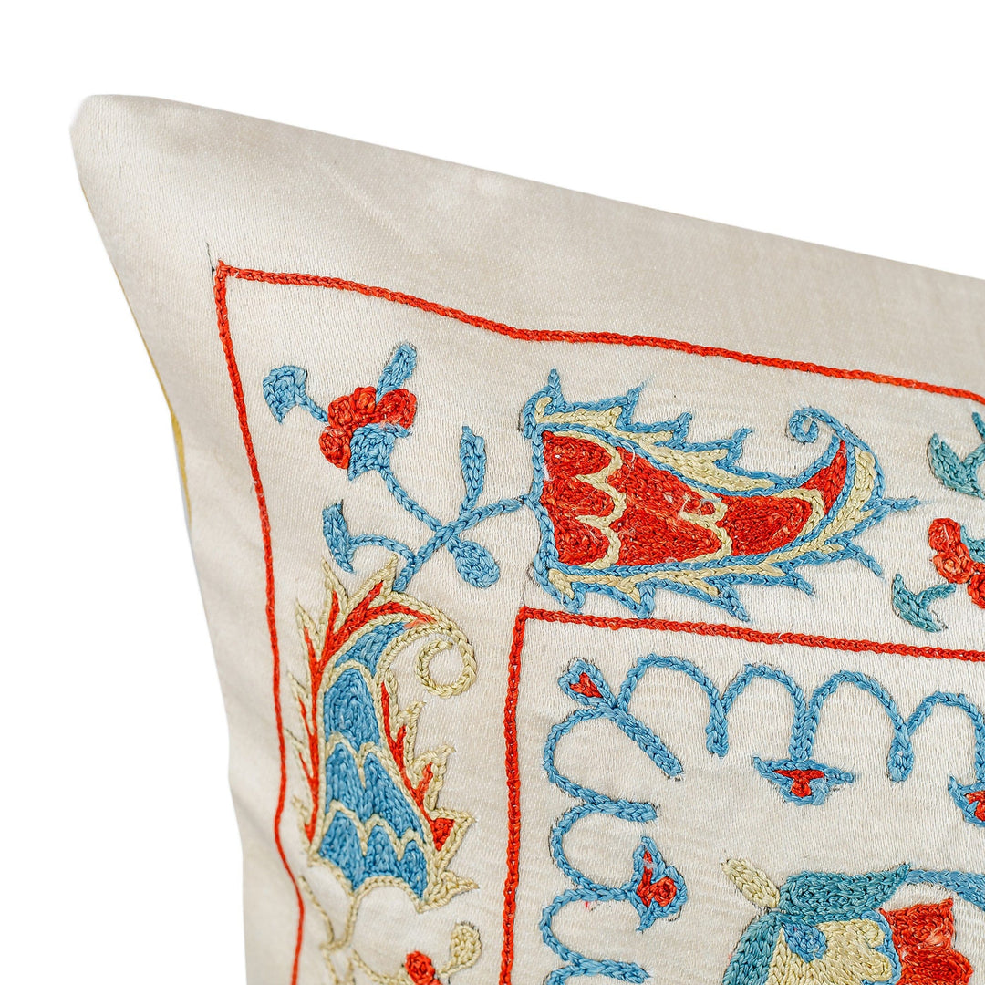 Suzani Embroidered Floral Silk Cushion Cover - Noble Glory