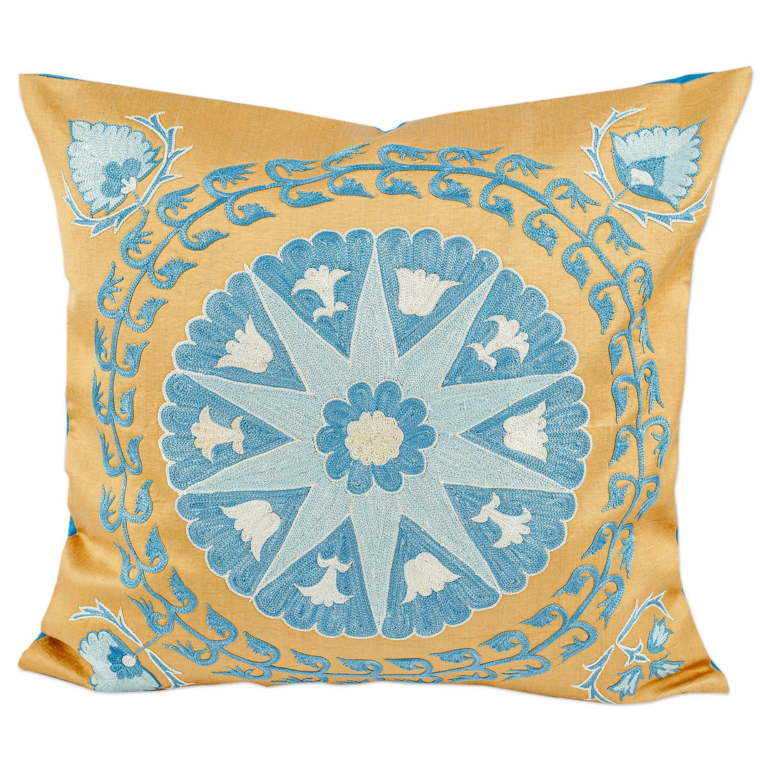 Star and Leafy-Themed Blue and Yellow Cushion Cover - Heaven's Shine