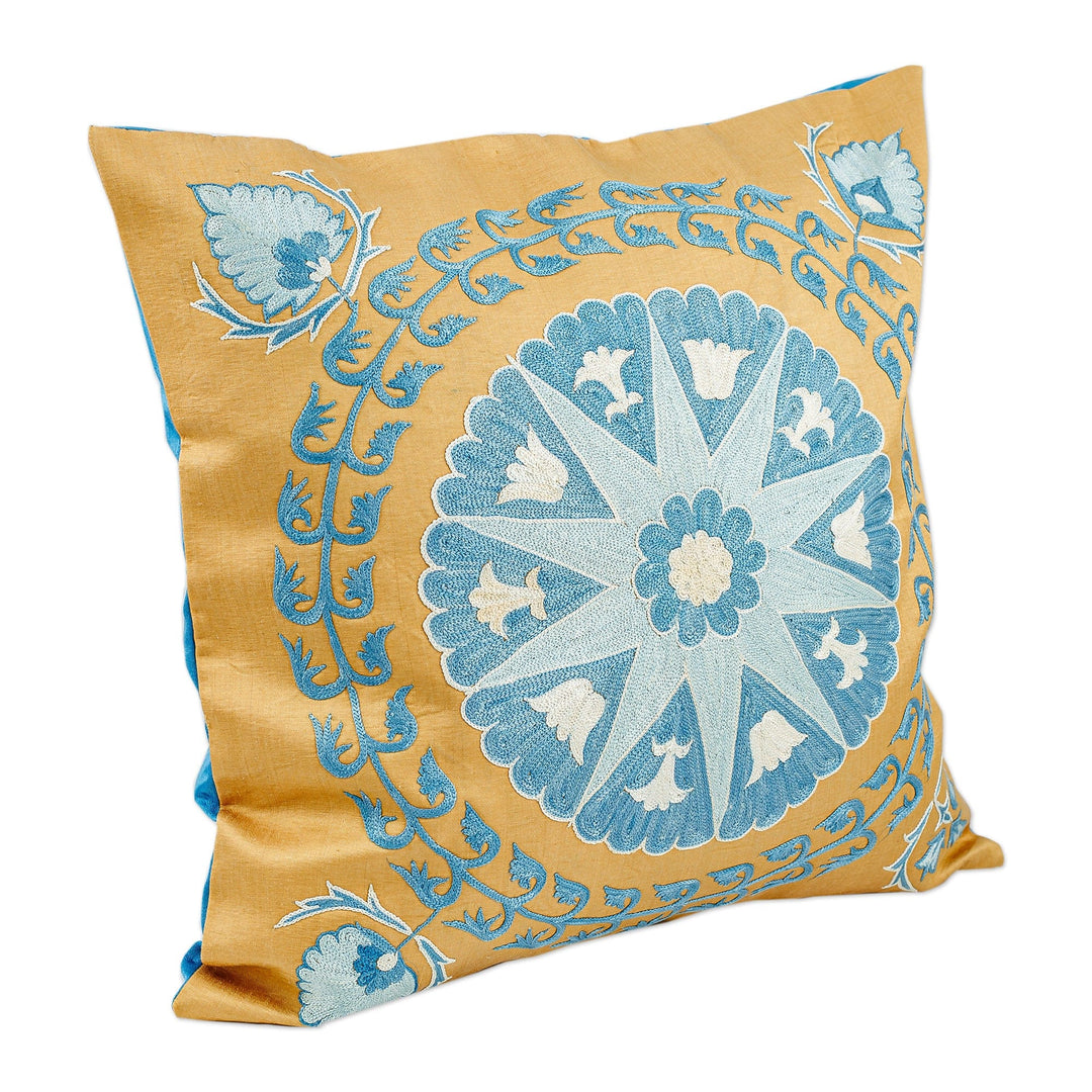 Star and Leafy-Themed Blue and Yellow Cushion Cover - Heaven's Shine