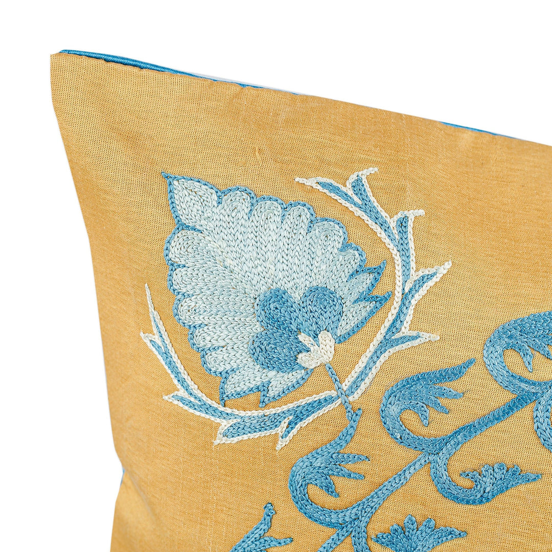 Star and Leafy-Themed Blue and Yellow Cushion Cover - Heaven's Shine