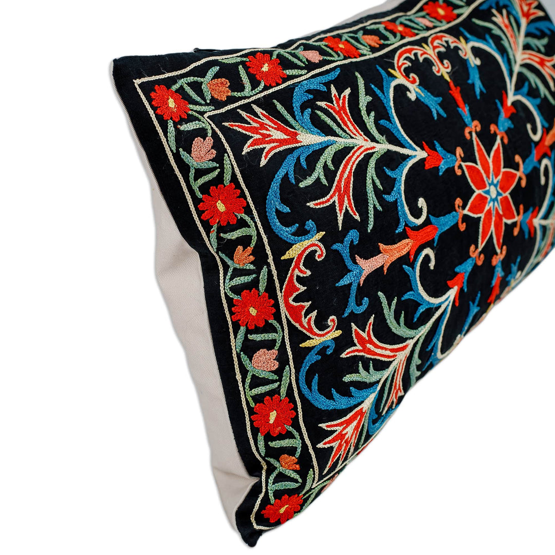 Embroidered Floral Silk and Cotton Blend Cushion Cover - Glimpses of Majesty
